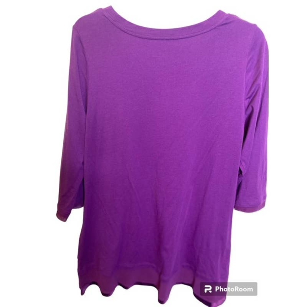 Logo Lori Goldstein Purple Tunic Top Pockets Crewneck 3\4 Sleeves Large Petite - Picture 3 of 5